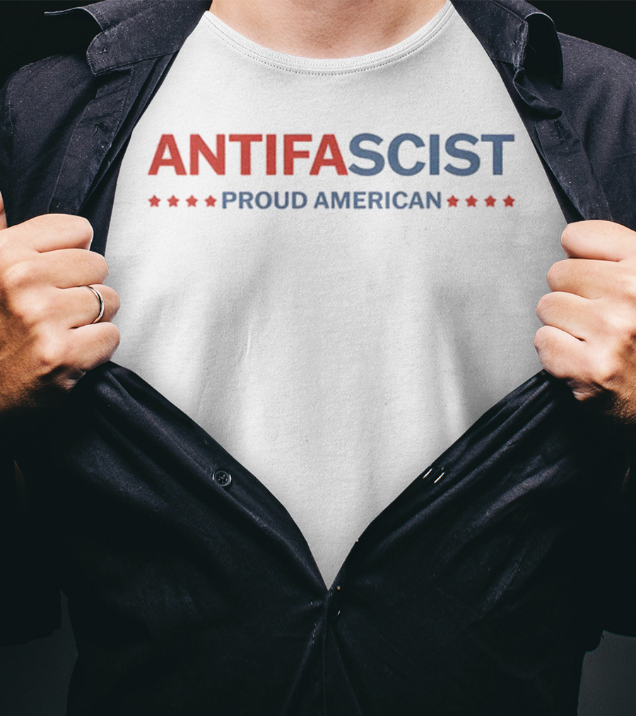 Antifascist Proud American Antifa Red Blue Stars T-Shirt