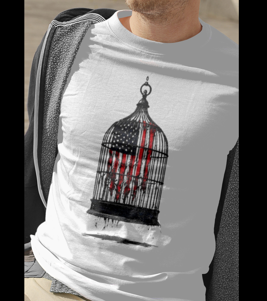 Caged Liberty American Flag Birdcage Government Shutdown T-Shirt