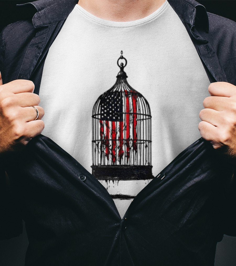 Caged Liberty American Flag Birdcage Government Shutdown T-Shirt