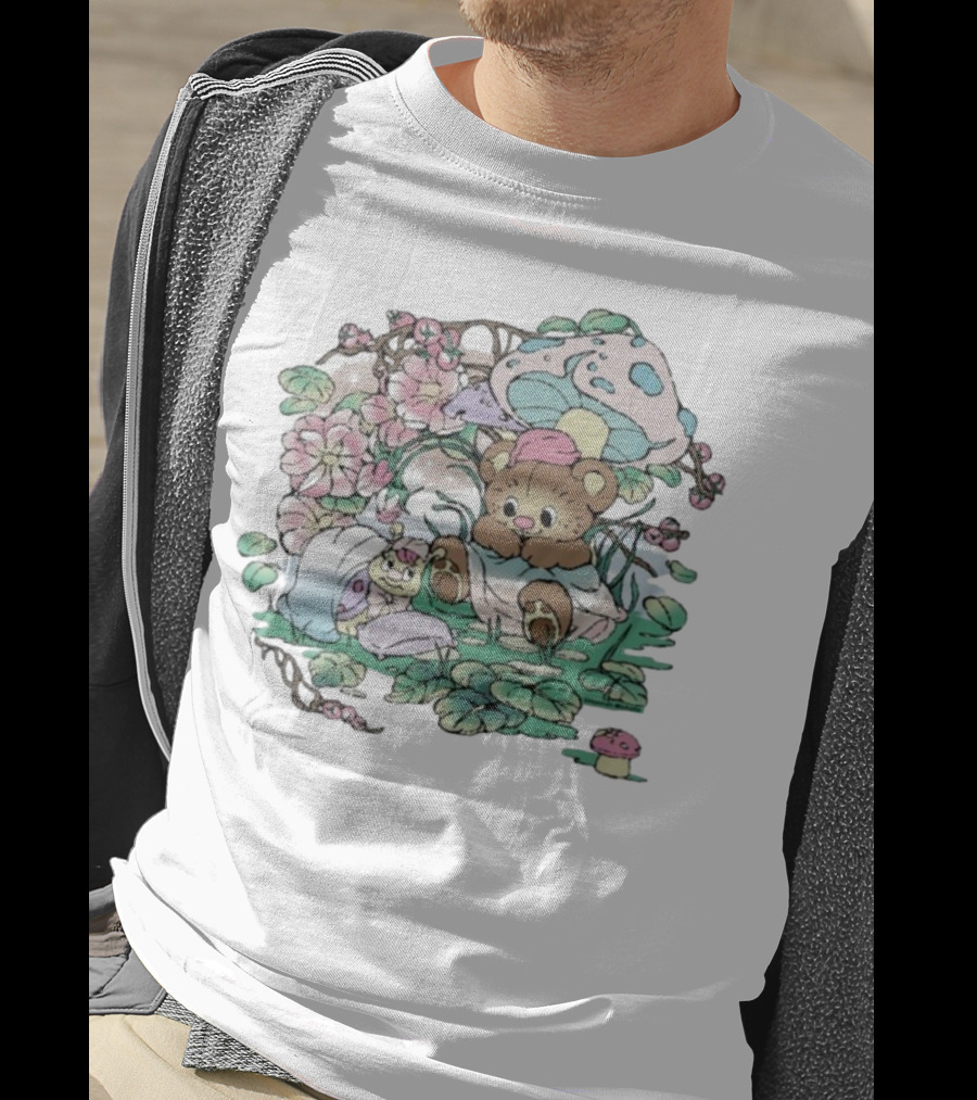 Hannah Michelle Forest Nap Bear And Mushroom Garden-Style Pals T-Shirt