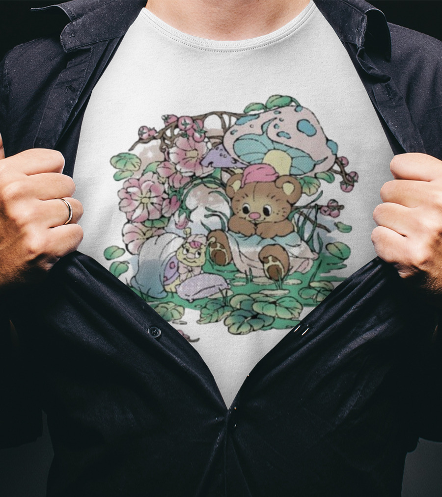 Hannah Michelle Forest Nap Bear And Mushroom Garden-Style Pals T-Shirt