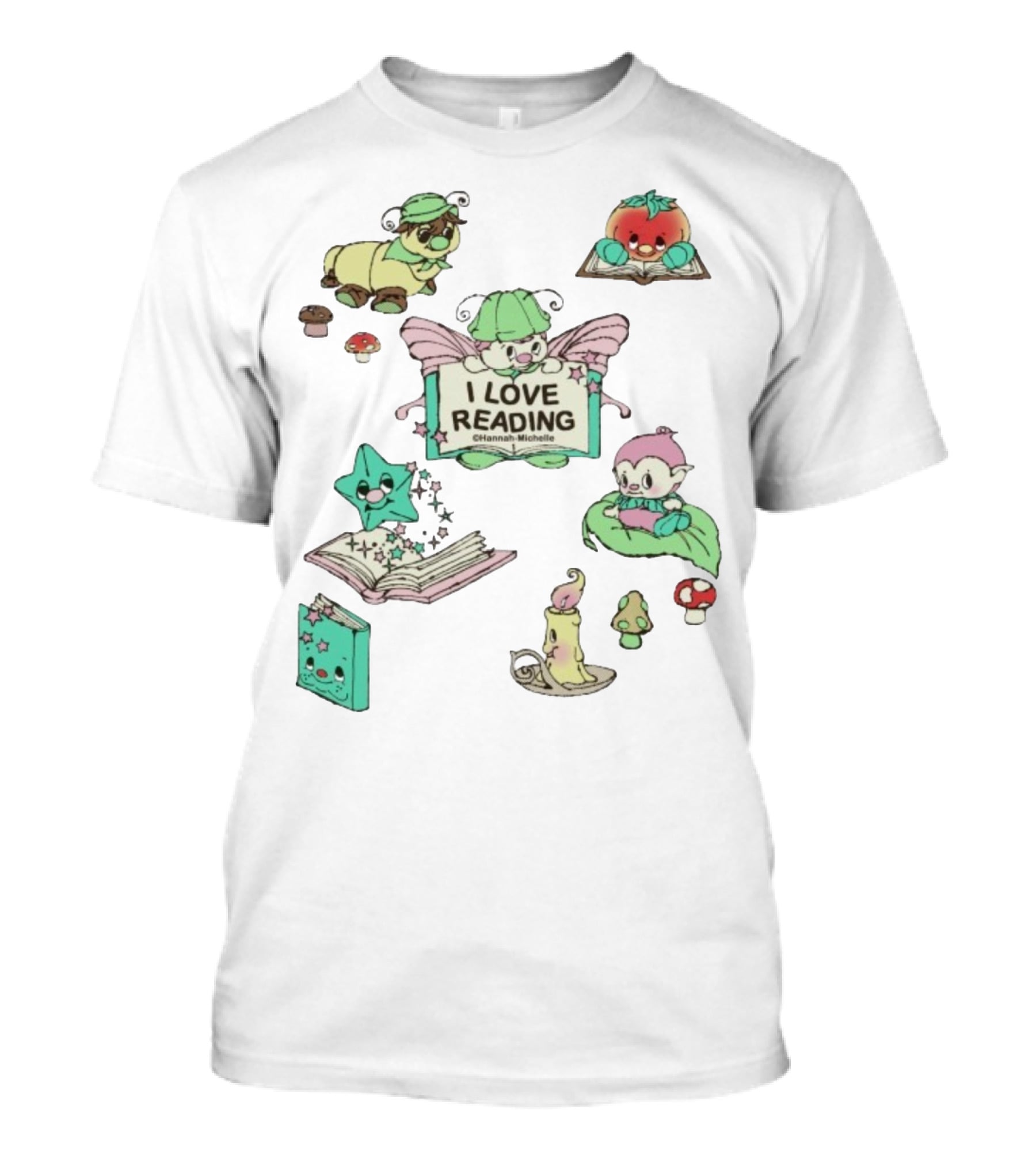 I Love Reading Hannah Michelle Cute Fantasy Characters And Books T-Shirt