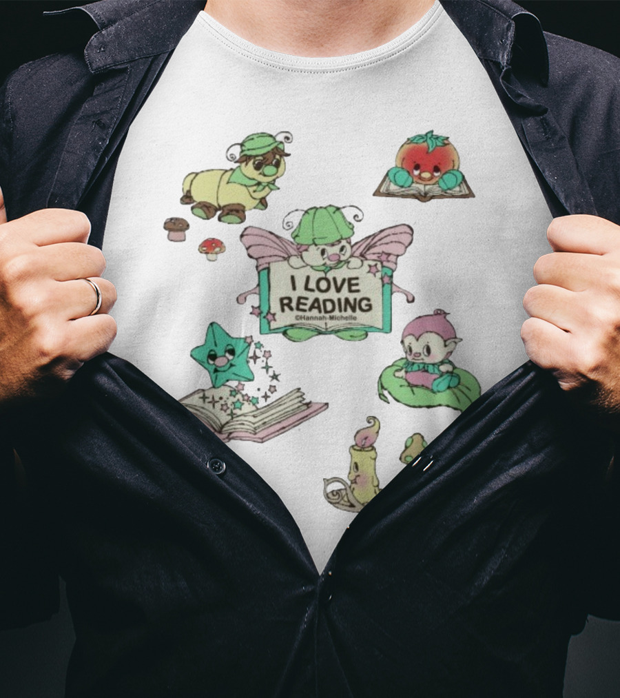 I Love Reading Hannah Michelle Cute Fantasy Characters And Books T-Shirt