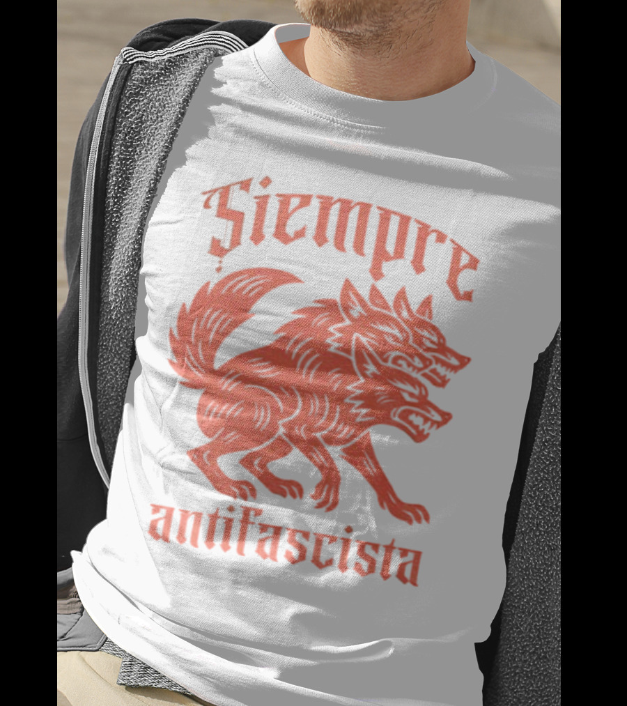 Siempre Antifascista Linocut Three-Headed Dog T-Shirt