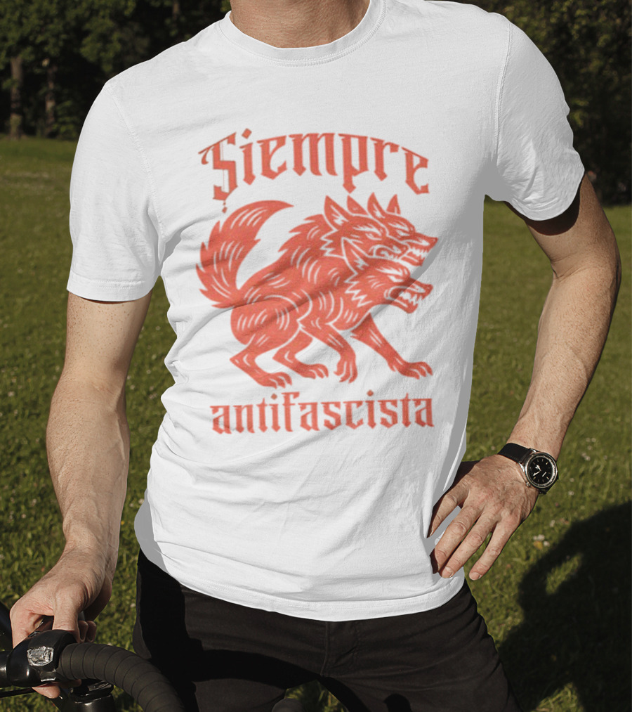 Siempre Antifascista Linocut Three-Headed Dog T-Shirt