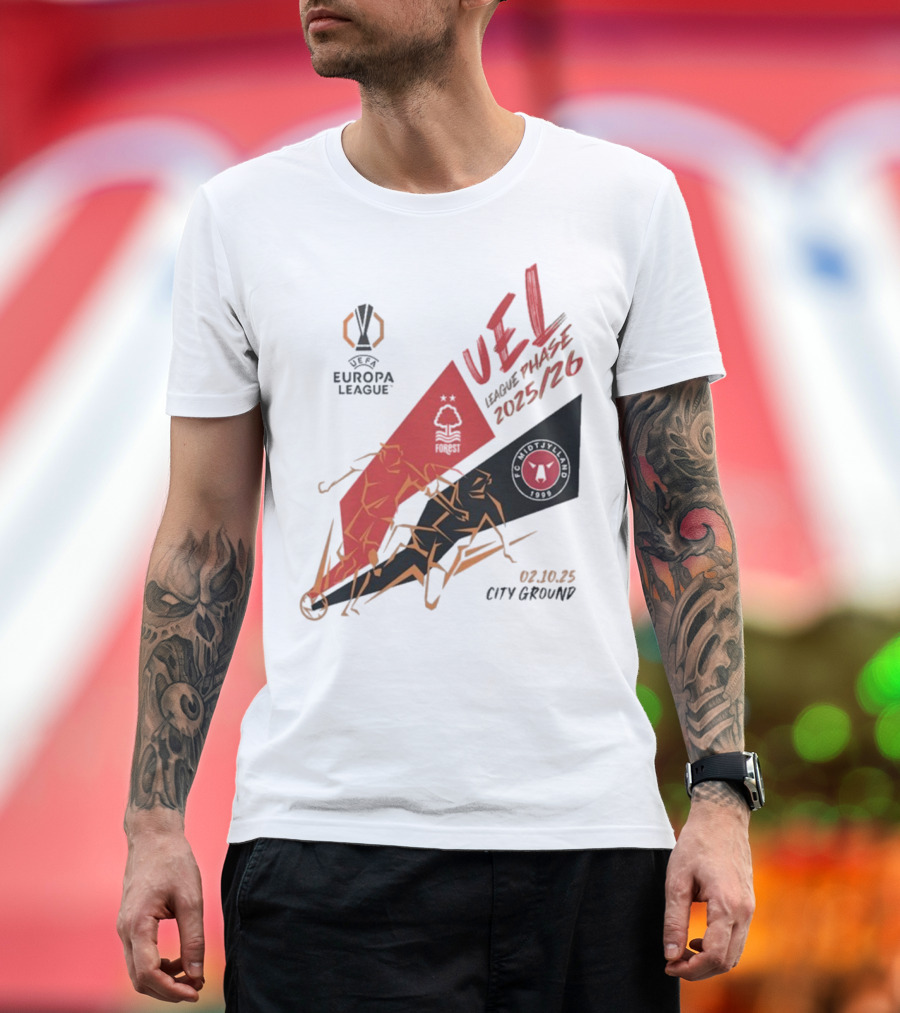 Nottingham Forest Vs FC Midtjylland Europa League 2025/26 League Phase City Ground 02.10.25 T-Shirt