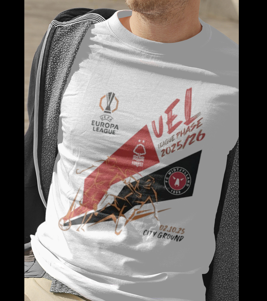Nottingham Forest Vs FC Midtjylland Europa League 2025/26 League Phase City Ground 02.10.25 T-Shirt