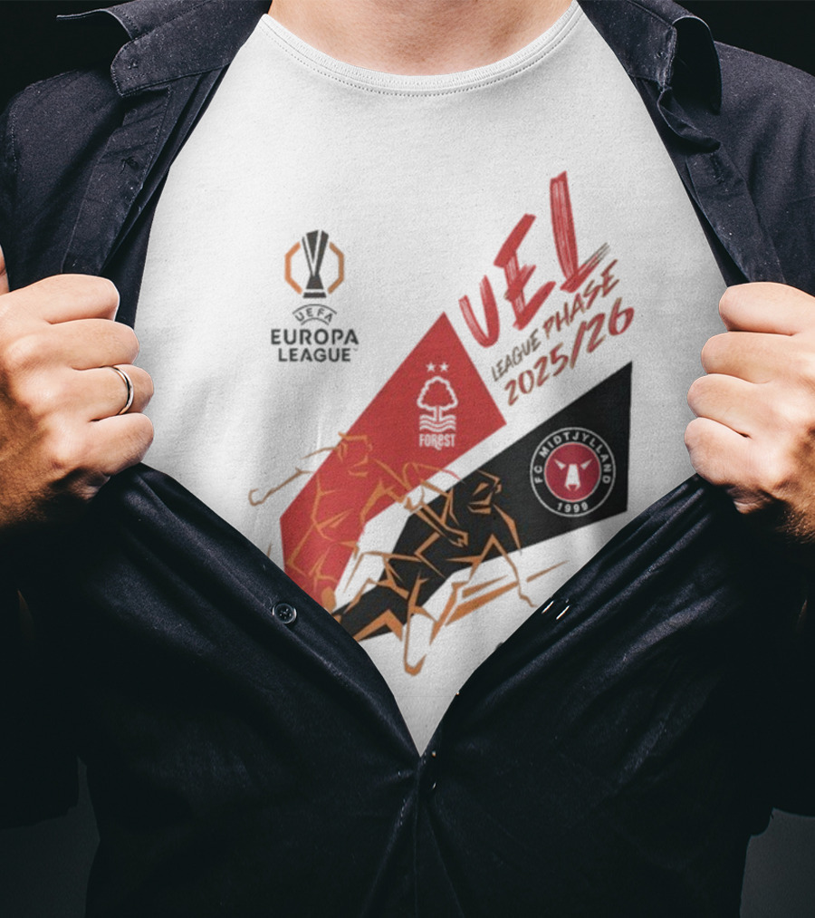 Nottingham Forest Vs FC Midtjylland Europa League 2025/26 League Phase City Ground 02.10.25 T-Shirt