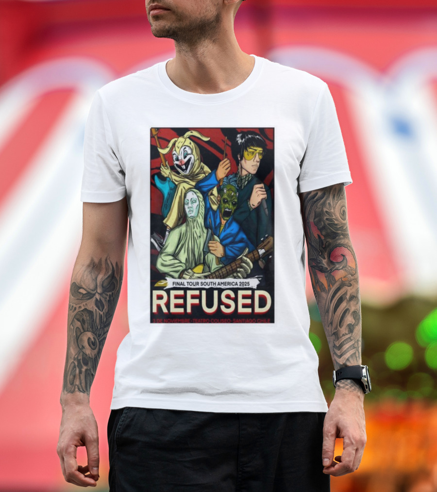 Refused Final Tour South America 2025 Teatro Coliseo Santiago Chile 3 De Noviembre Masked Band Illustration T-Shirt