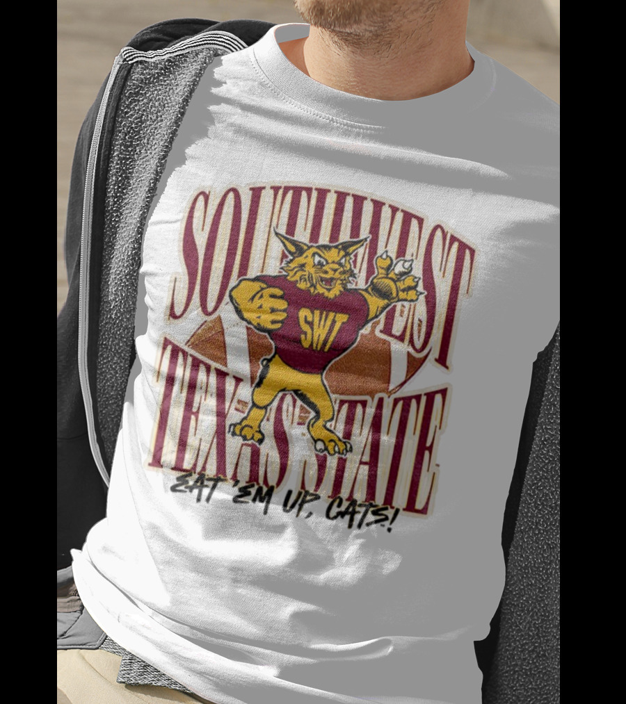 Southwest Texas State SWT 1990s Eat Em Up Cats Mascot Football T-Shirt
