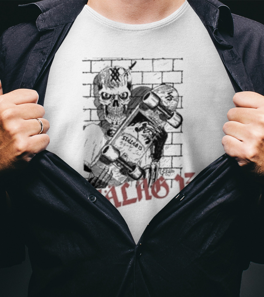 Stalag 13 Skull Skateboard Brick Wall T-Shirt