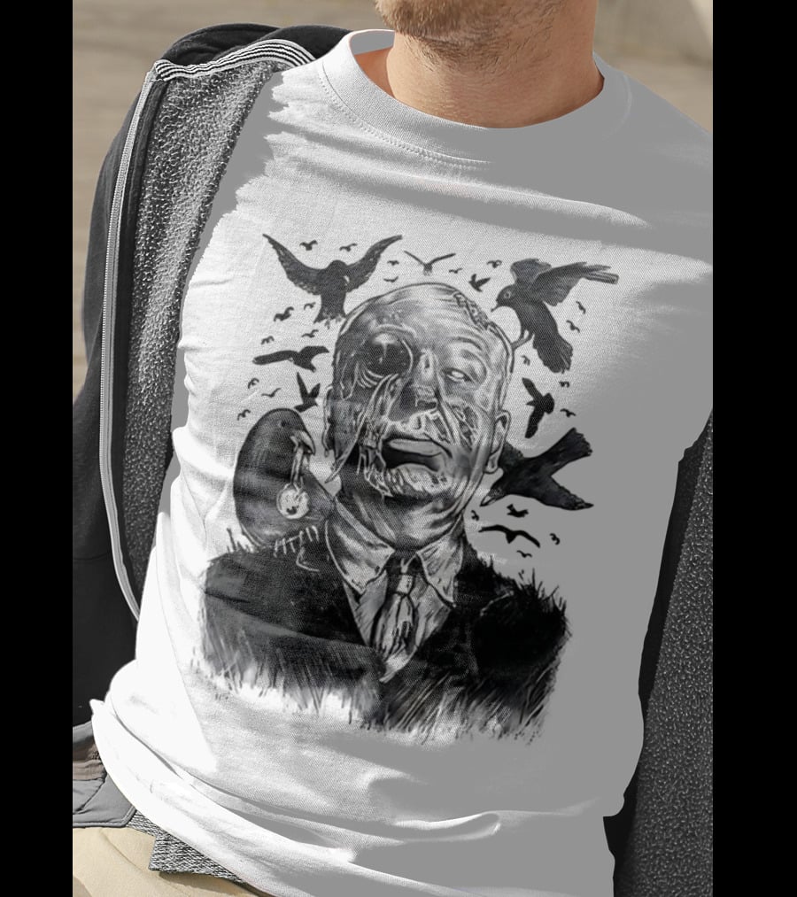 Alfred Hitchcock Birds Attack Horror Halloween Spooky Design T-Shirt