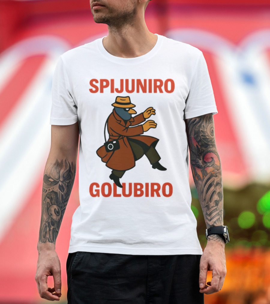 Spijuniro Golubiro Spy Pigeon In Trench Coat And Hat Retro Style T-Shirt