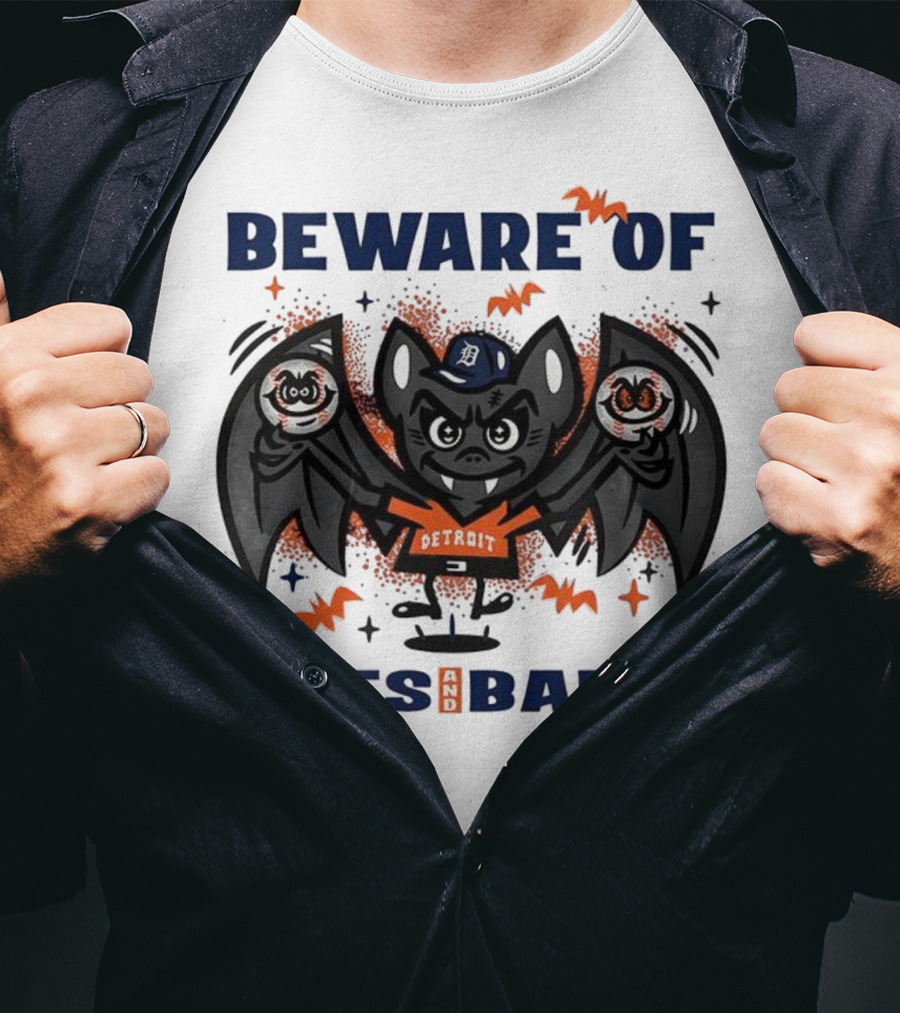 Beware Of Bats And Balls Detroit Halloween Baseball Theme T-Shirt