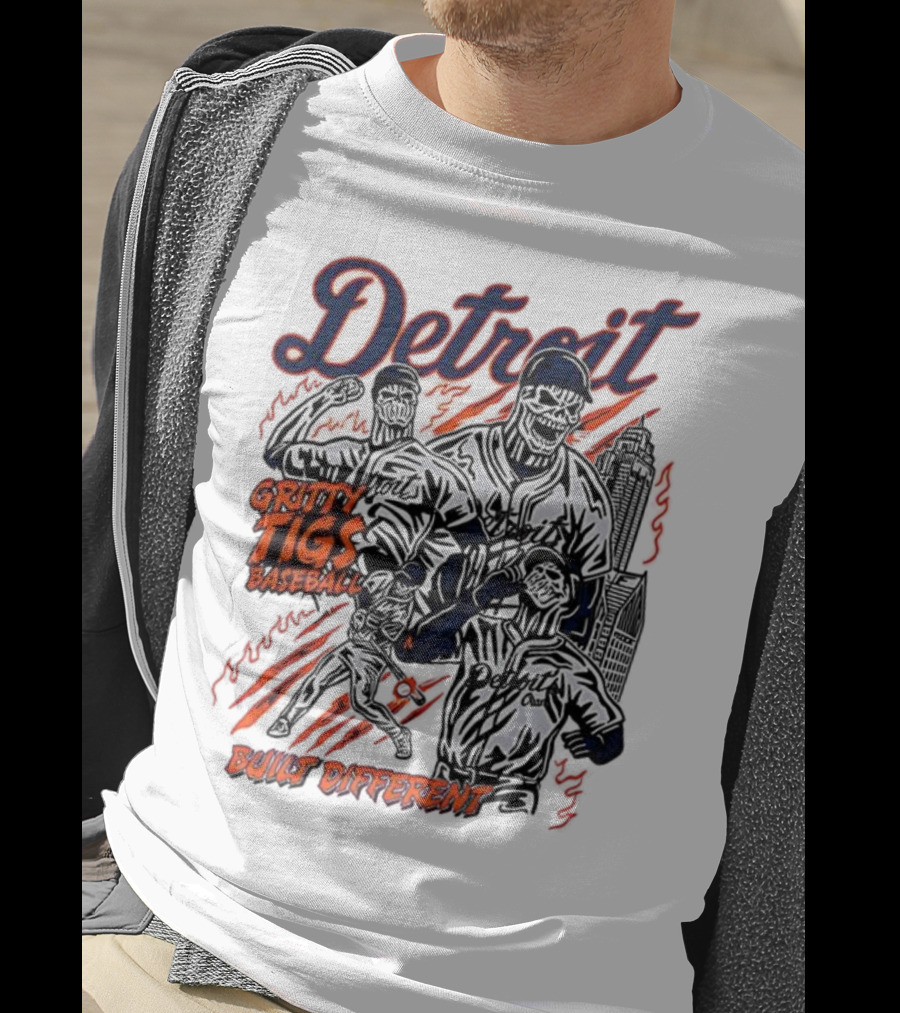 Detroit Gritty Tigs Baseball Built Different Skeleton T-Shirt