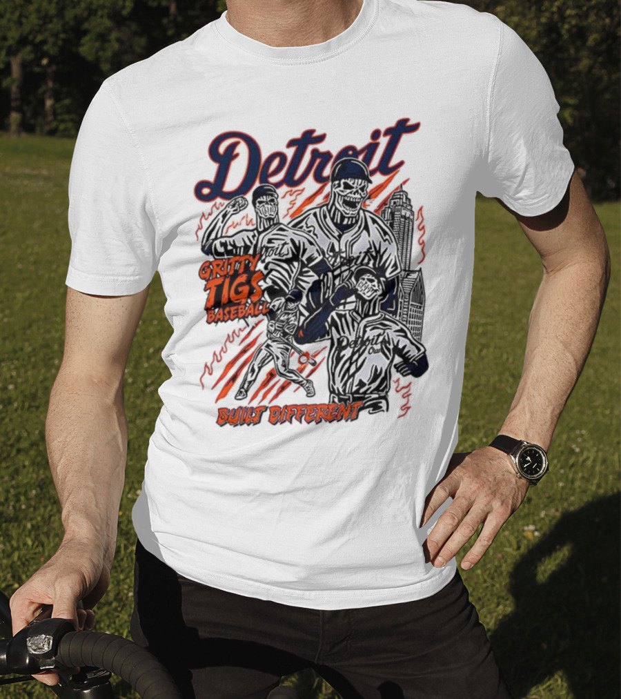 Detroit Gritty Tigs Baseball Built Different Skeleton T-Shirt