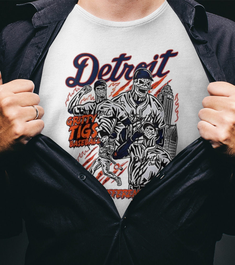 Detroit Gritty Tigs Baseball Built Different Skeleton T-Shirt