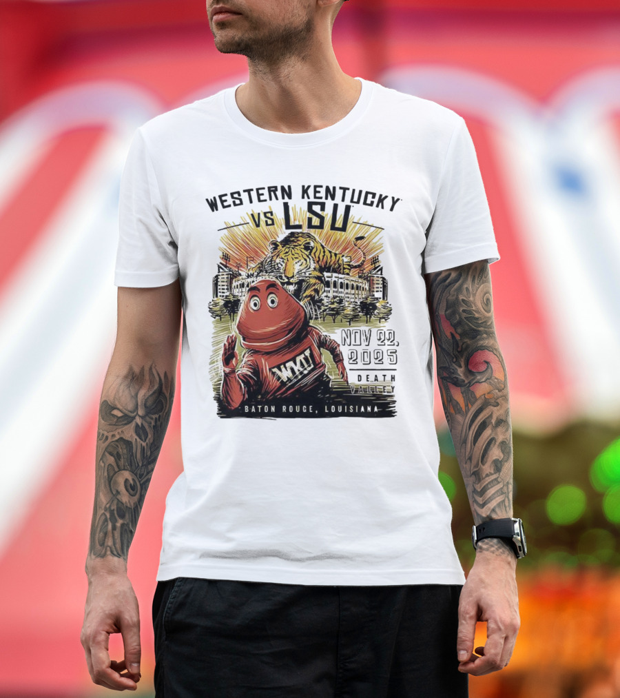 Western Kentucky vs LSU November 2025 Tiger Mascot Baton Rouge Louisiana Stadium T-Shirt