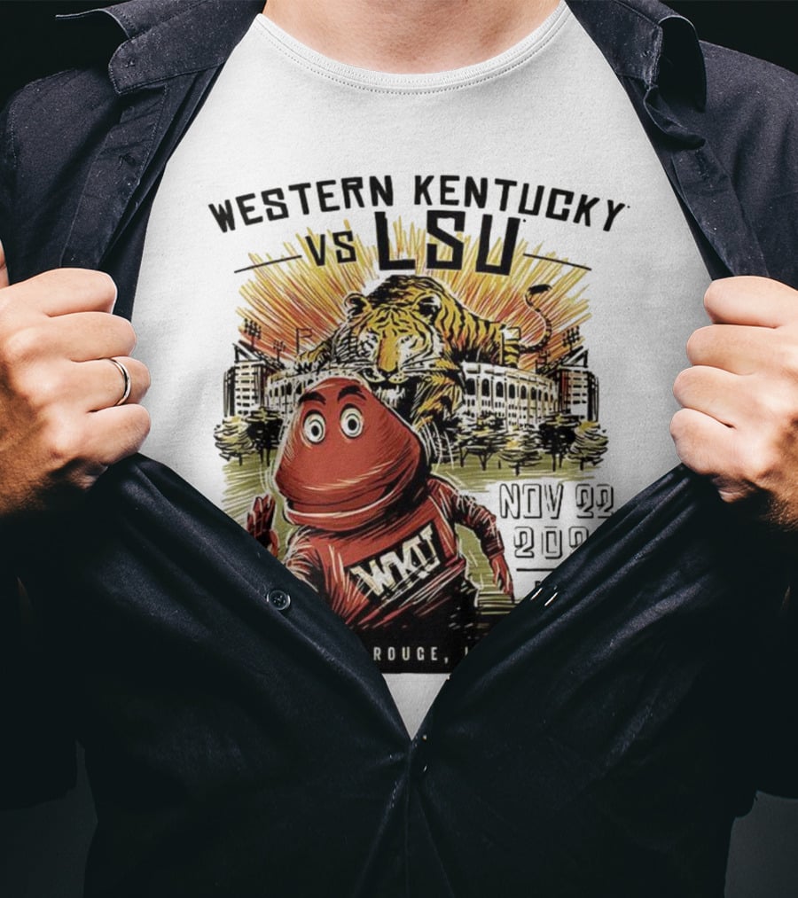 Western Kentucky Vs LSU November 2025 Tiger Mascot Baton Rouge Louisiana Stadium T-Shirt