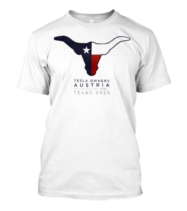 Tesla Owners Austria Texas 2025 Tour Longhorn Star Outline Logo T-Shirt