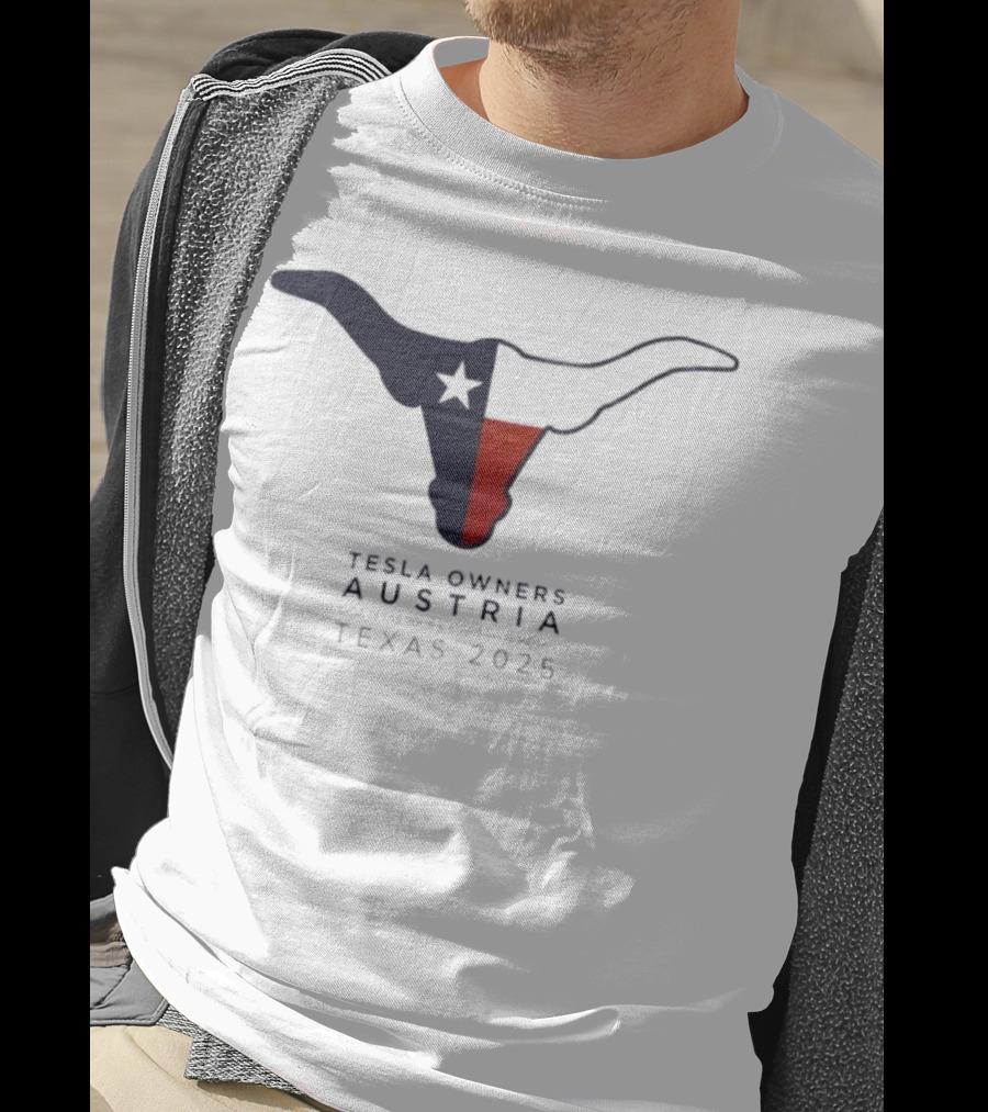 Tesla Owners Austria Texas 2025 Tour Longhorn Star Outline Logo T-Shirt
