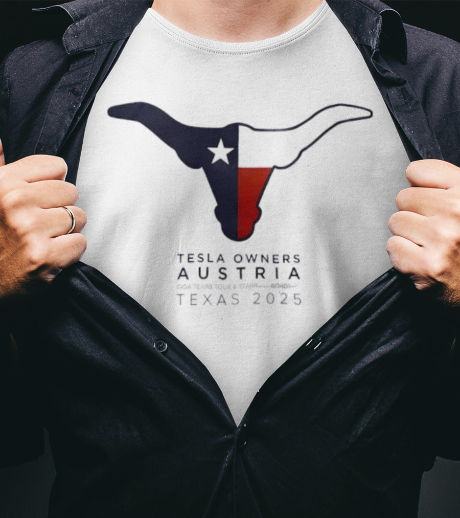 Tesla Owners Austria Texas 2025 Tour Longhorn Star Outline Logo T-Shirt