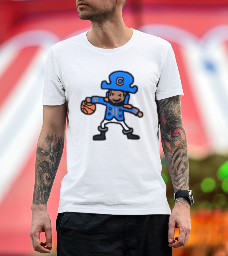 Captain Clutch Basketball Cartoon Character Blue Hat And Jacket T-Shirt