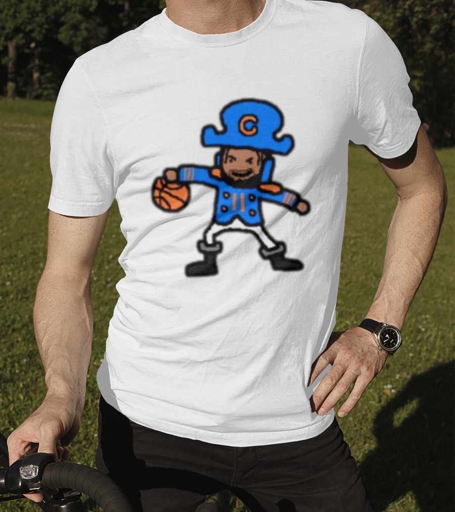 Captain Clutch Basketball Cartoon Character Blue Hat And Jacket T-Shirt