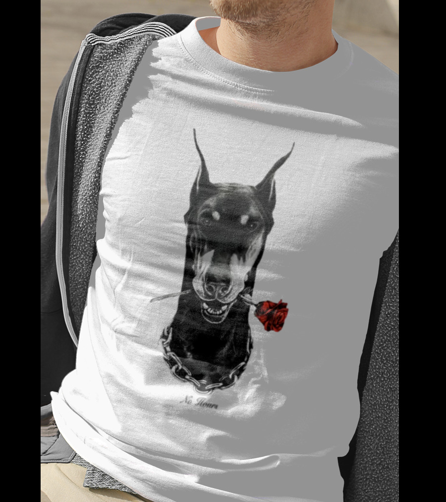 Doberman No Hours Red Rose Chain T-Shirt