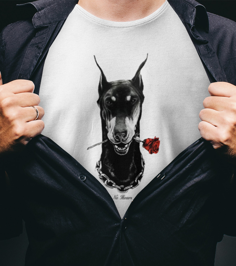 Doberman No Hours Red Rose Chain T-Shirt