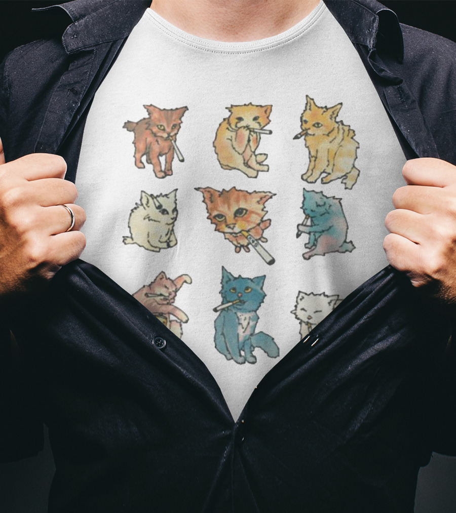 Kitty Ciggy Gang Quirky Cats Smoking Cigarettes Art Style T-Shirt