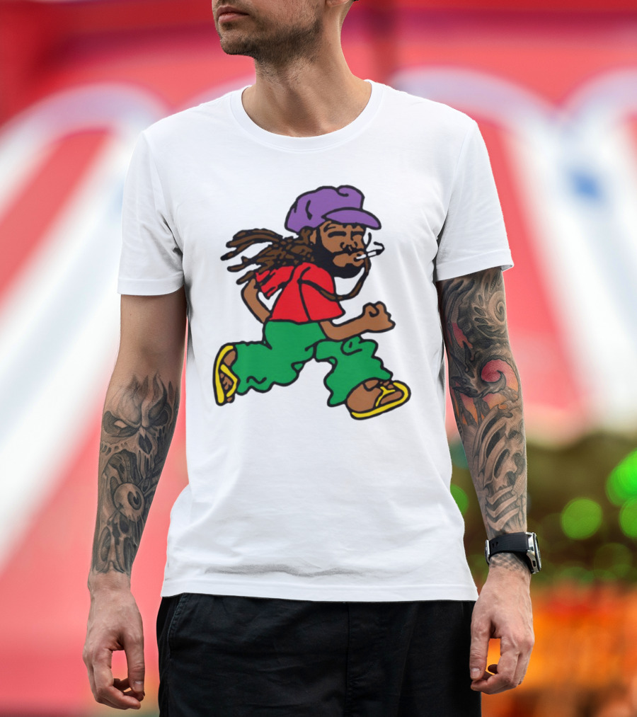 Amine Running Man Rastafarian Style Casual Character T-Shirt