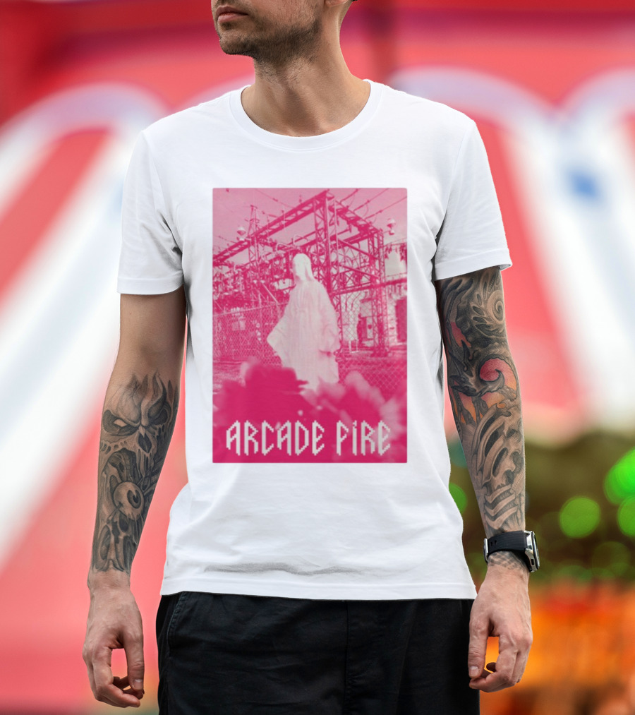 Arcade Fire Virgin Mary Statue Pink Power Station T-Shirt