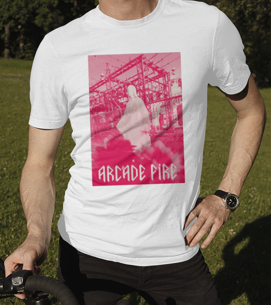 Arcade Fire Virgin Mary Statue Pink Power Station T-Shirt