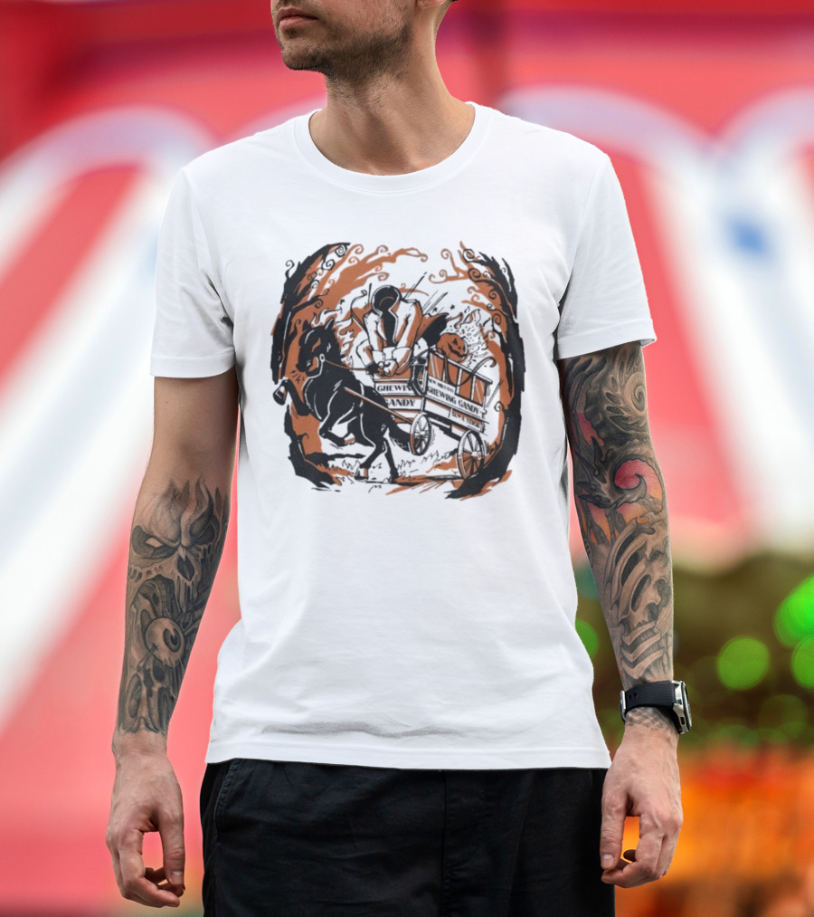 Headless Horseman Pumpkin Carriage Halloween Scene T-Shirt