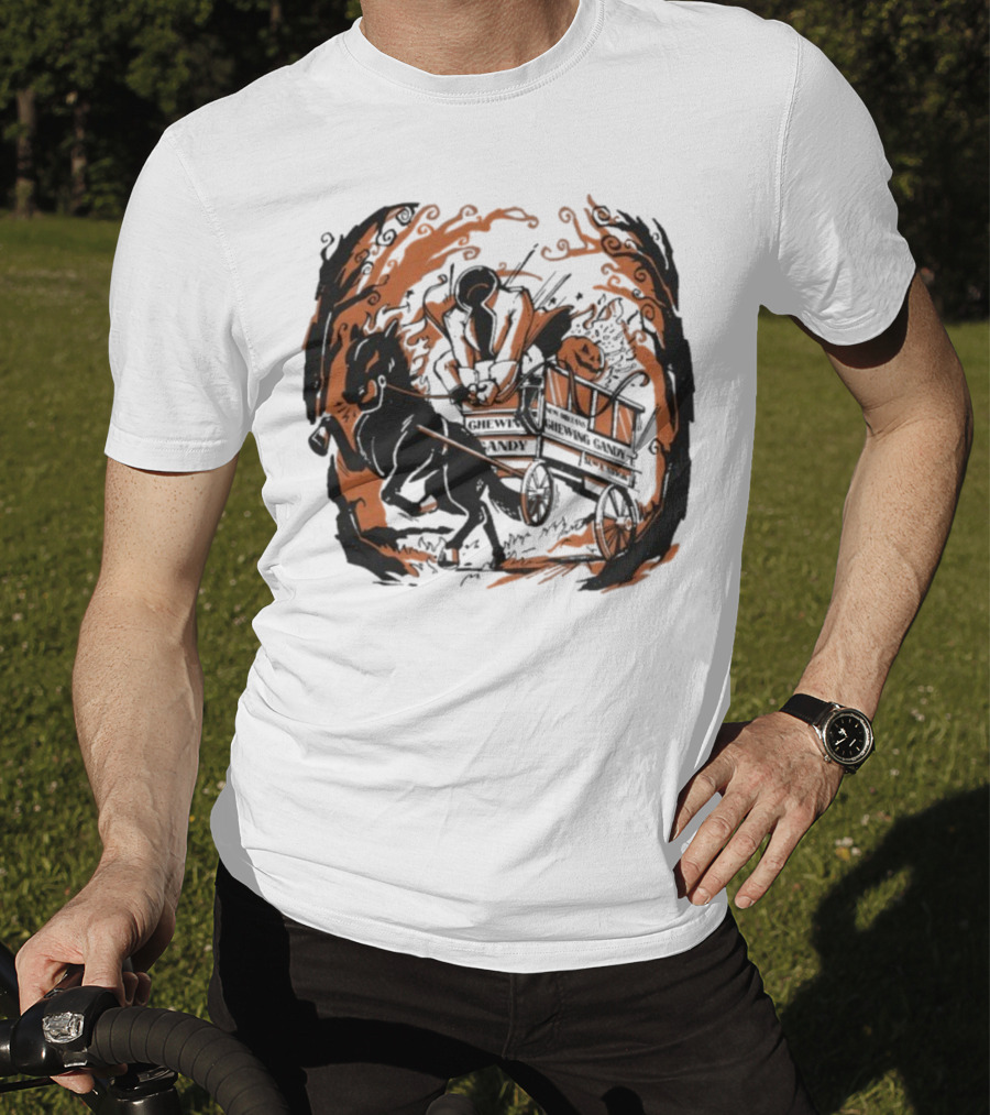 Headless Horseman Pumpkin Carriage Halloween Scene T-Shirt