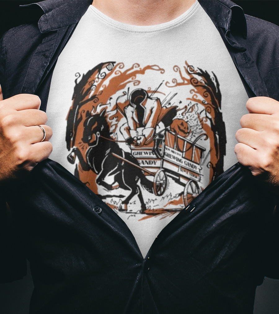 Headless Horseman Pumpkin Carriage Halloween Scene T-Shirt