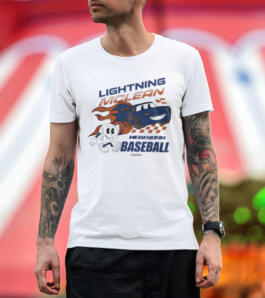 Lightning McLean New York Baseball 26 Cartoon Flame Racing T-Shirt