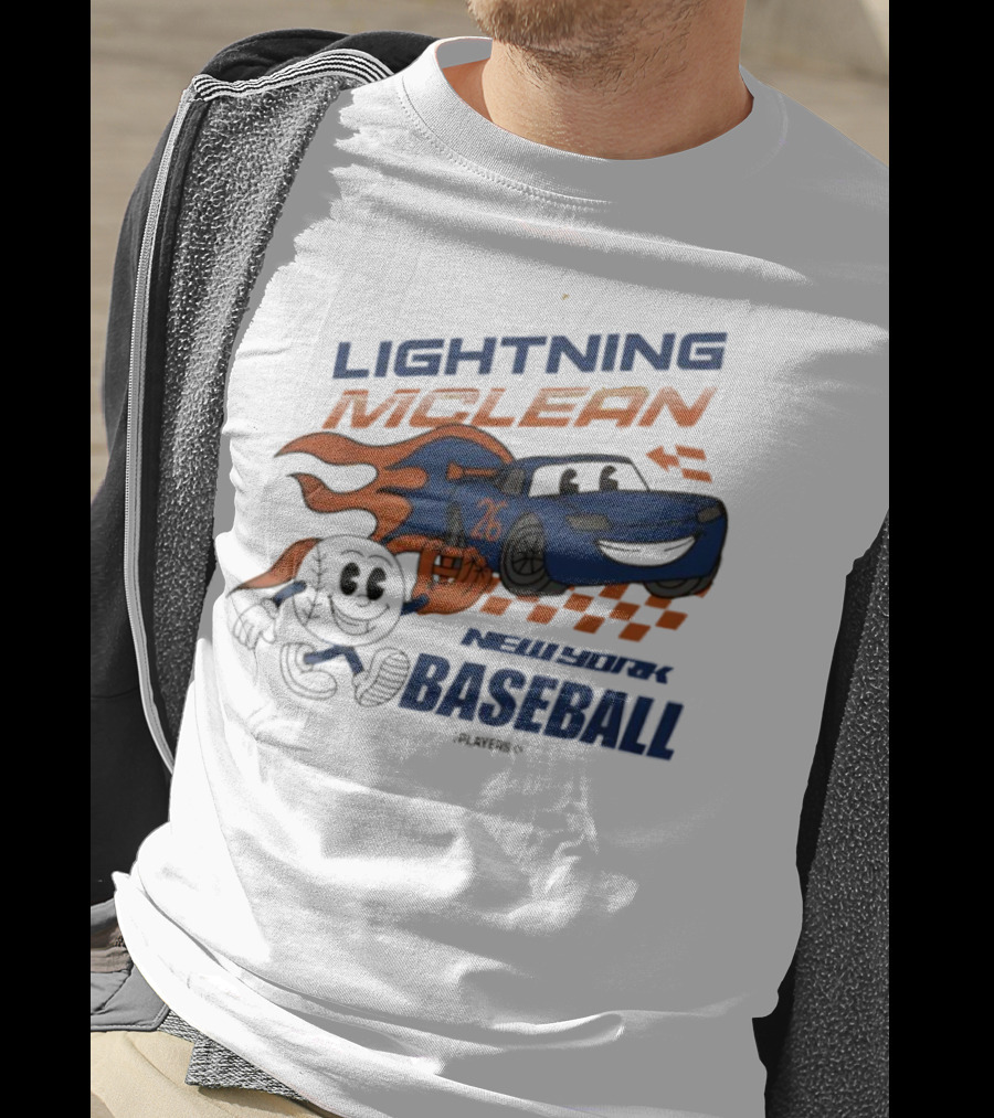 Lightning McLean New York Baseball 26 Cartoon Flame Racing T-Shirt