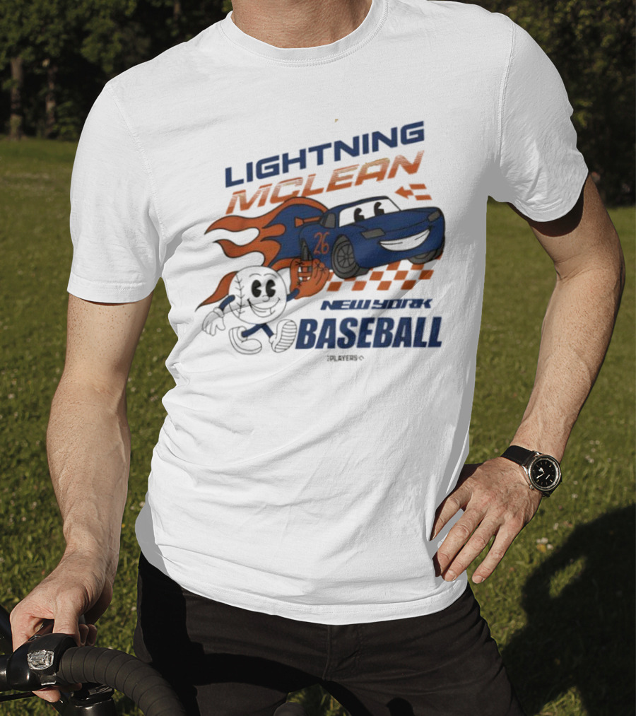 Lightning McLean New York Baseball 26 Cartoon Flame Racing T-Shirt