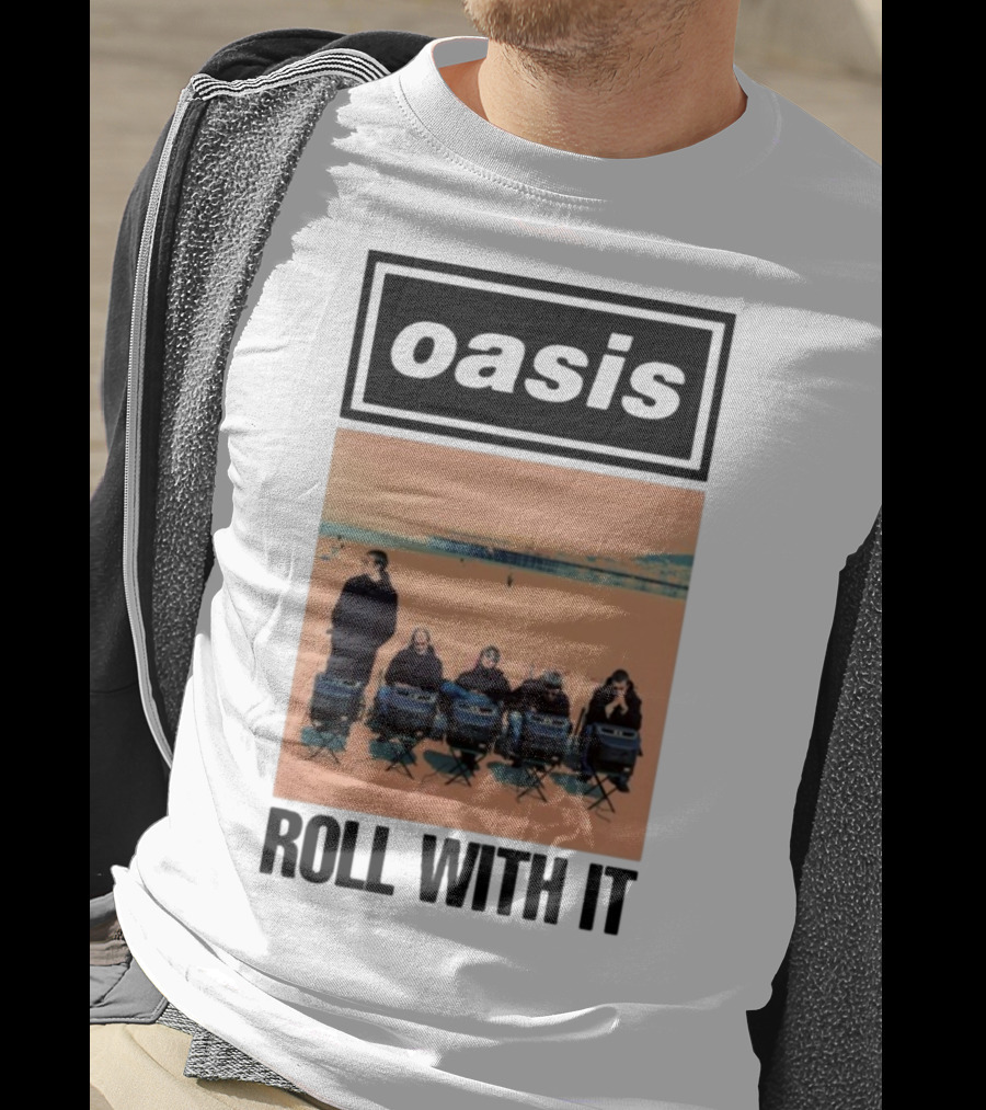 Oasis Roll With It Single Beach Scene Retro Style T-Shirt