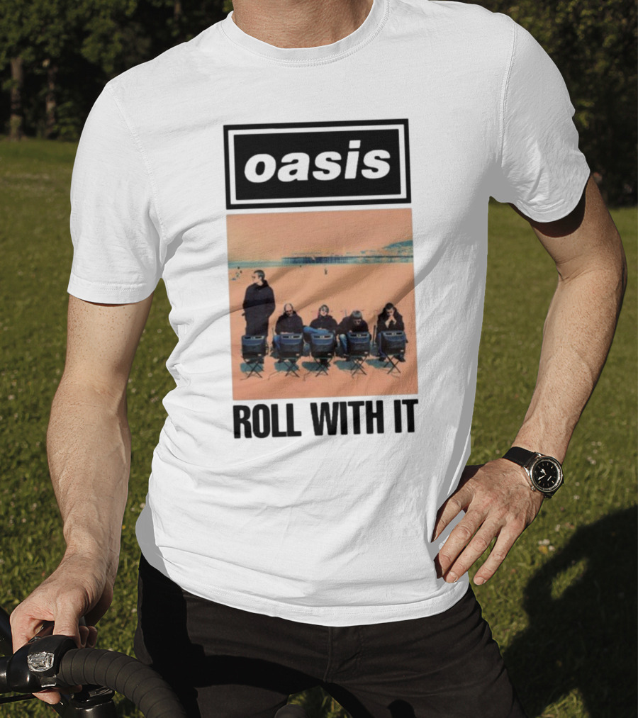Oasis Roll With It Single Beach Scene Retro Style T-Shirt