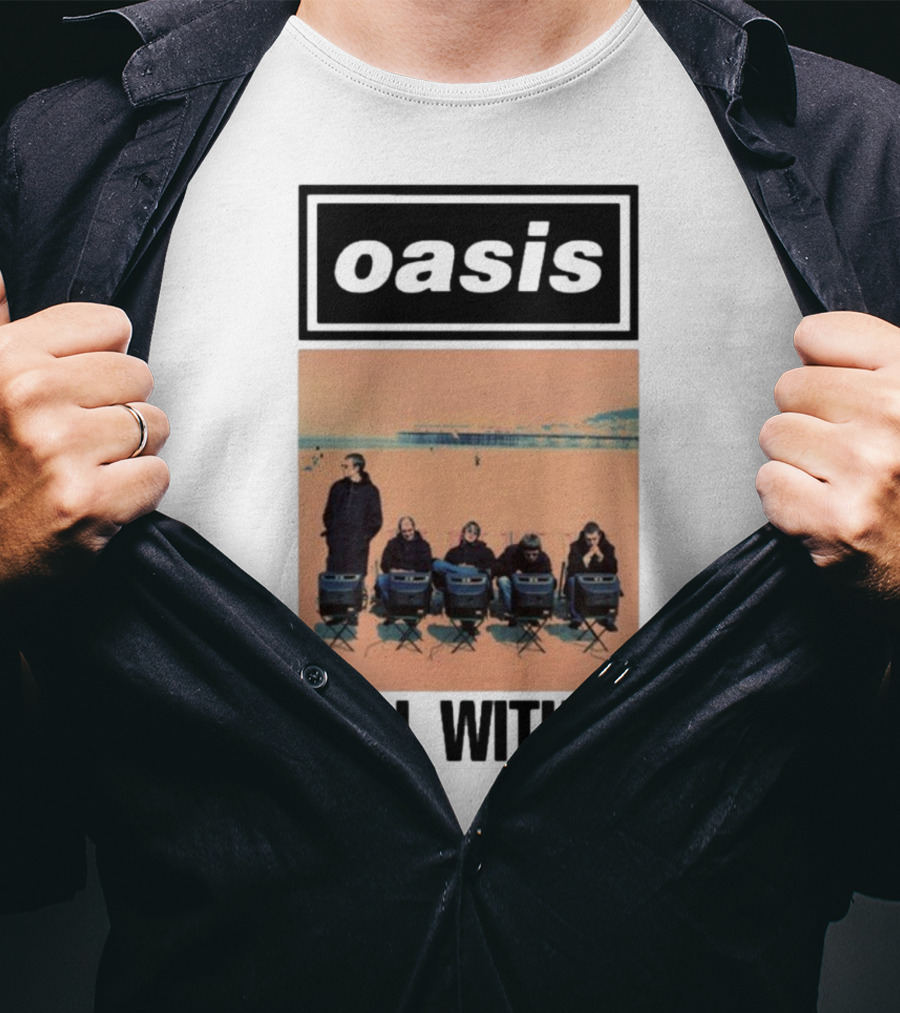 Oasis Roll With It Single Beach Scene Retro Style T-Shirt
