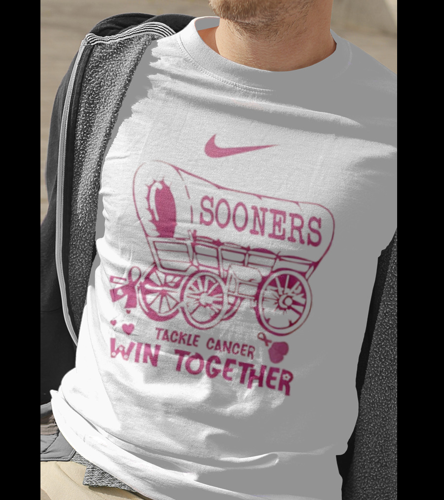 Nike Sooners Tackle Cancer Win Together Pink Wagon Breast Cancer Awareness T-Shirt