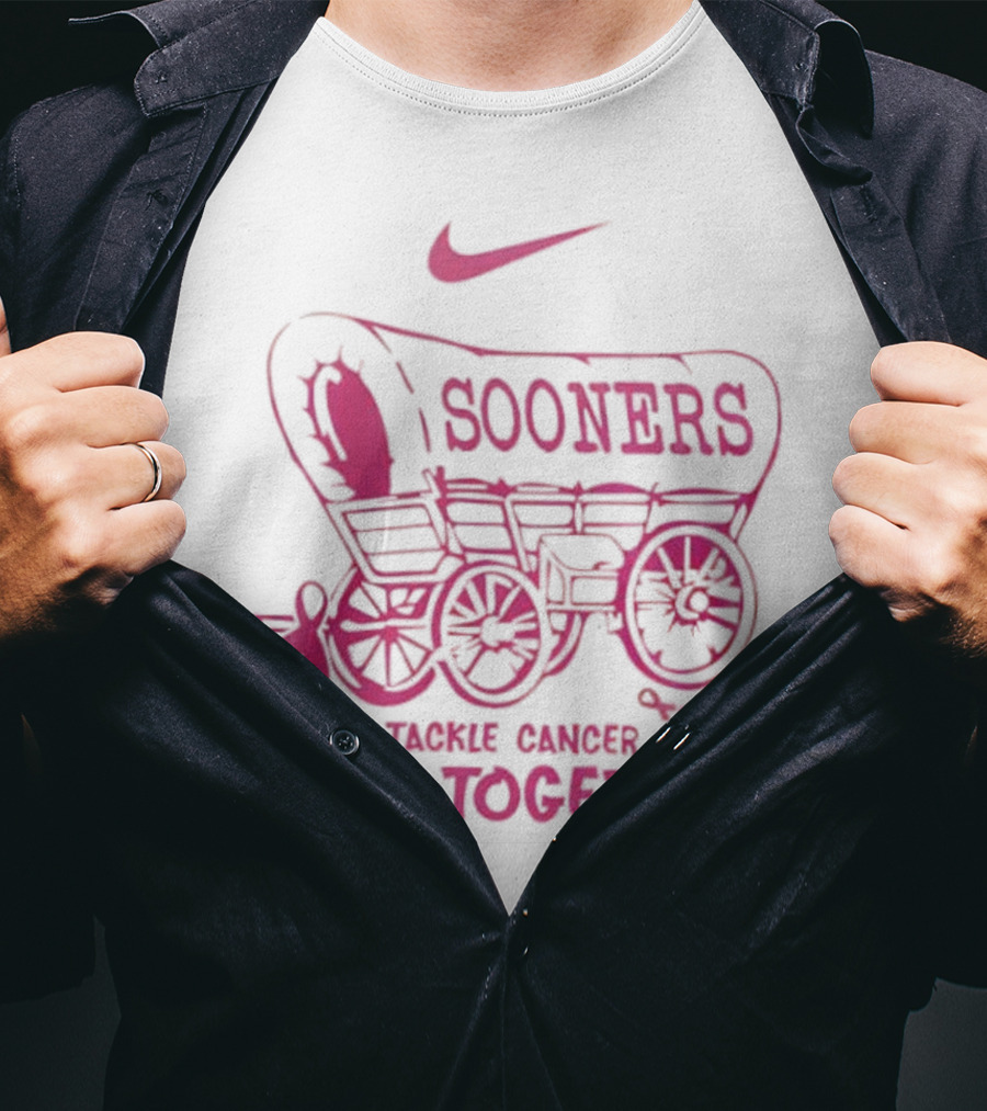 Nike Sooners Tackle Cancer Win Together Pink Wagon Breast Cancer Awareness T-Shirt