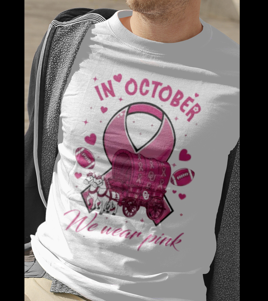 Oklahoma Sooners Pink Ribbon Wagon In October We Wear Pink T-Shirt