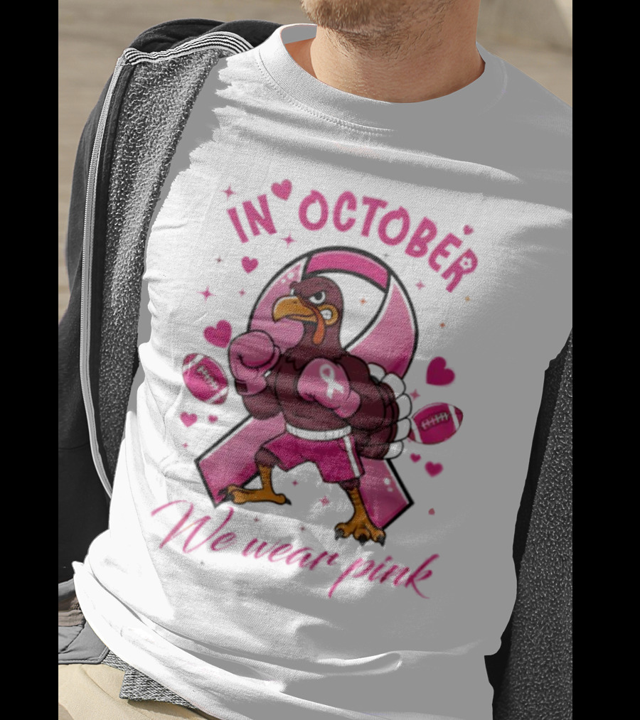 Virginia Tech Hokies Tackle Cancer In October We Wear Pink Boxing Turkey Breast Cancer Awareness T-Shirt