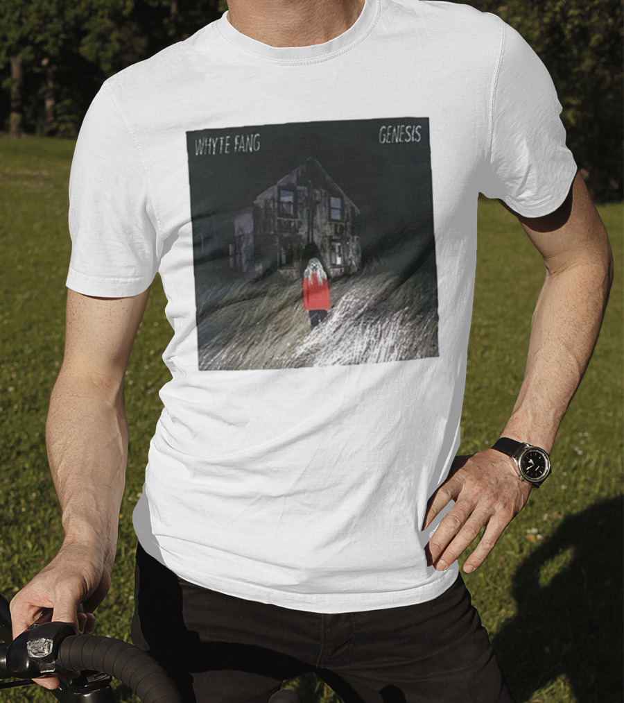 Whyte Fang Genesis Album Cover Creepy House And Figure In Red Jacket T-Shirt