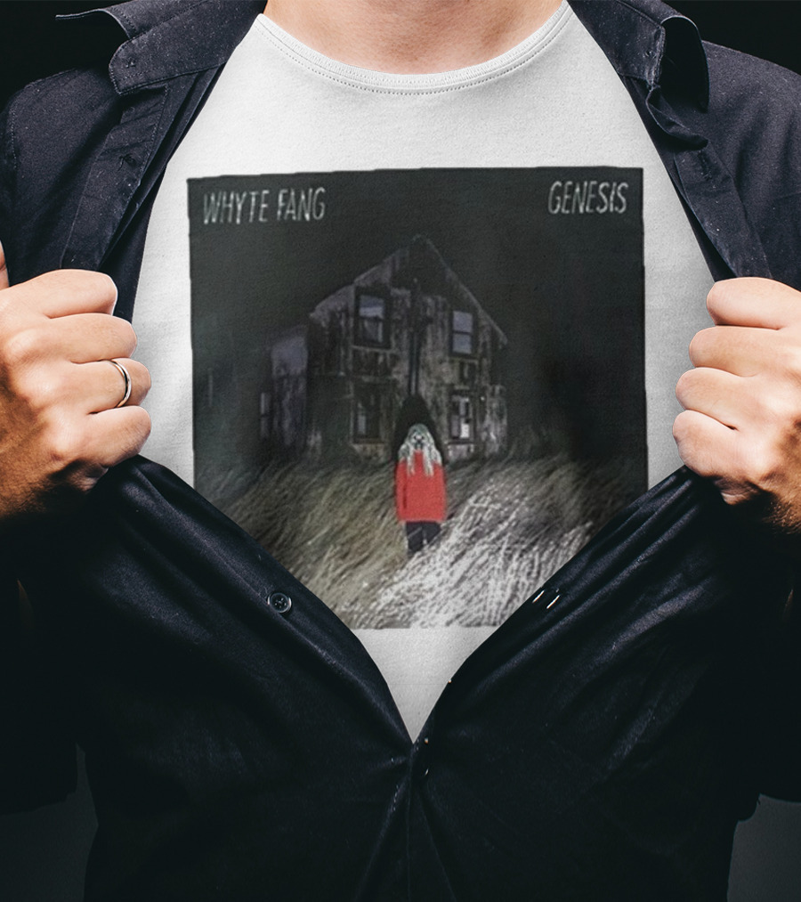 Whyte Fang Genesis Album Cover Creepy House And Figure In Red Jacket T-Shirt