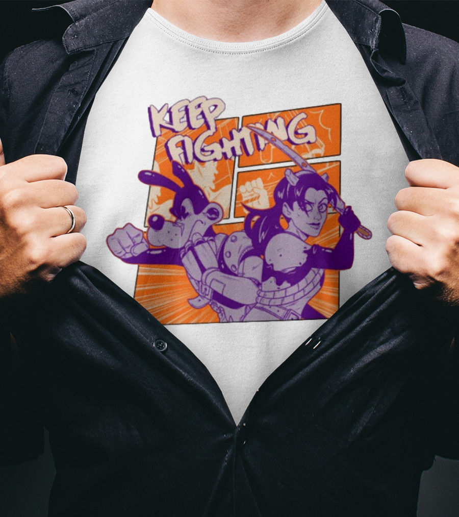 Keep Fighting Bendy Tom And Allison Art Print With Comic Style Action T-Shirt